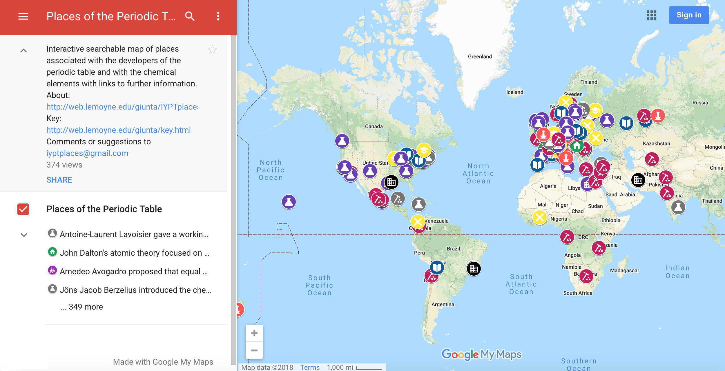 Places of the Periodic Table Map